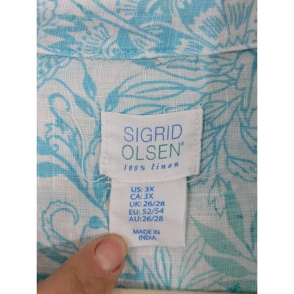 Sigrid Olsen Womens Plus 3X Floral 100% Linen Shirt Relaxed Beach Side Buttons - Picture 2 of 7